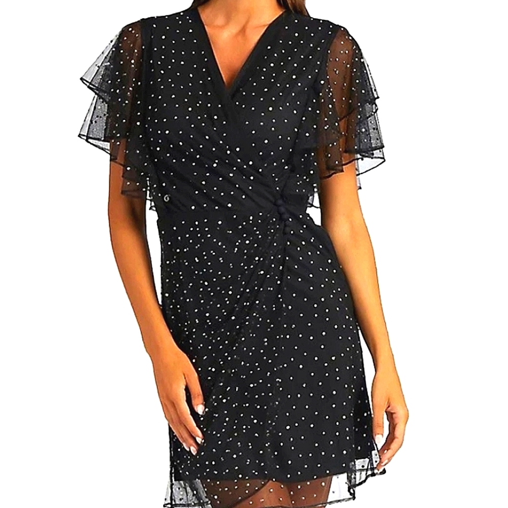 GUESS Wrap Front Chiffon Mini Dress